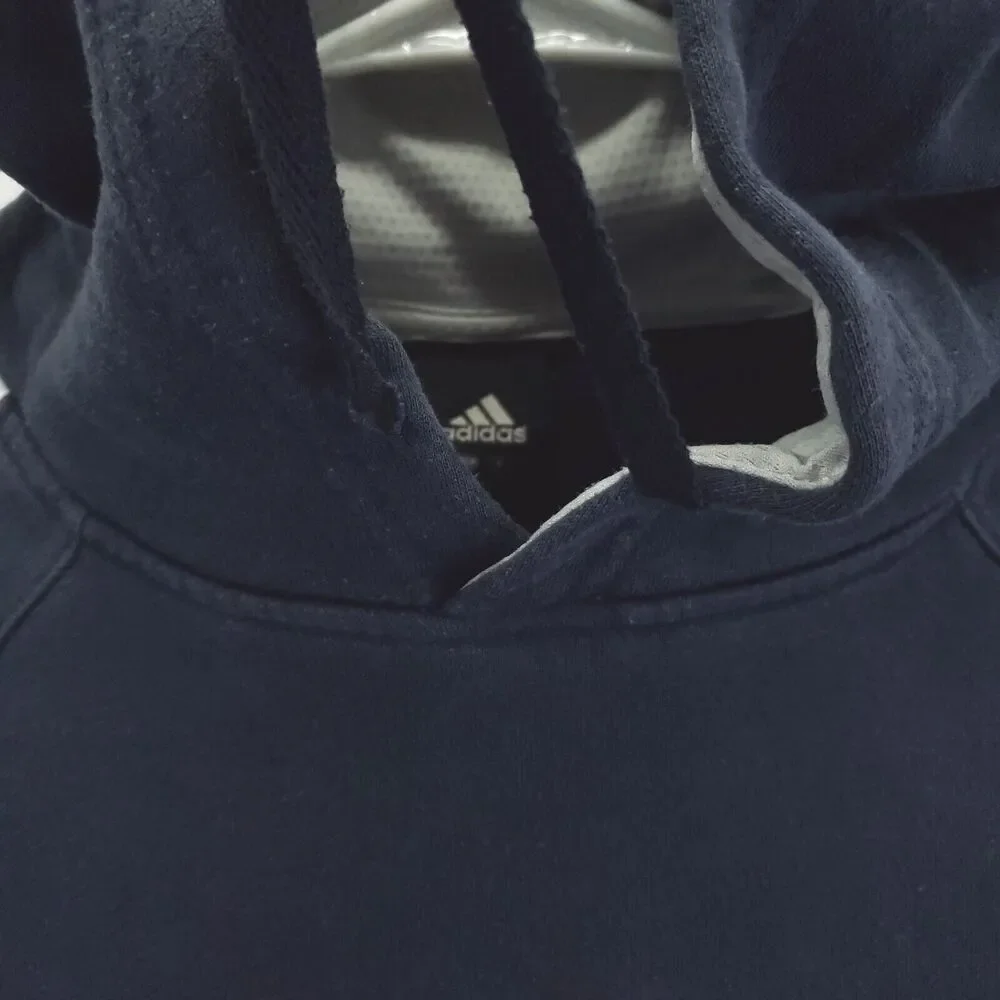 Adidas Hoodie Mens Medium Blue Cotton 3-Stripe Embroidered Drawstring Pullover